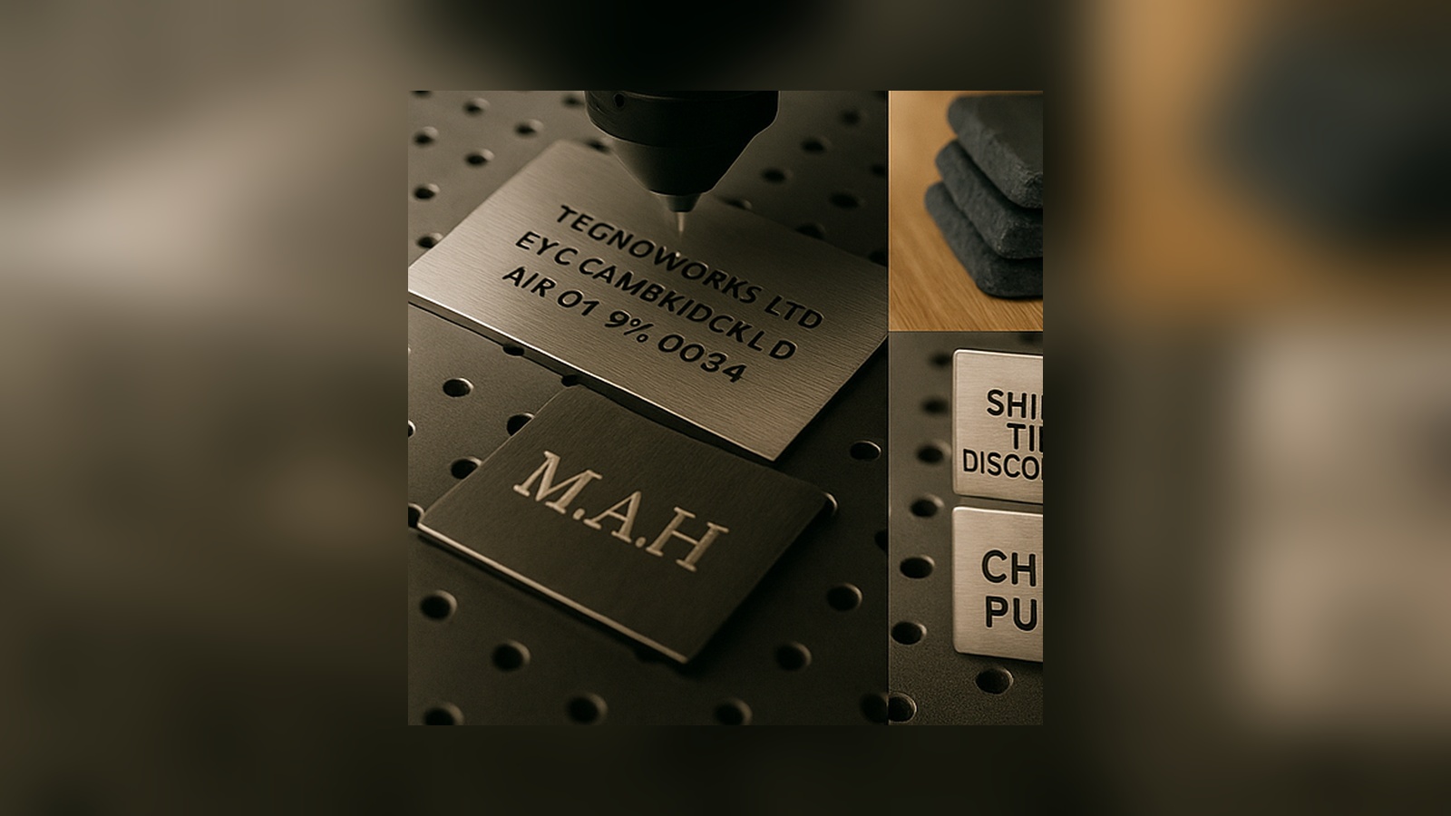 Engraved metal plate close up.