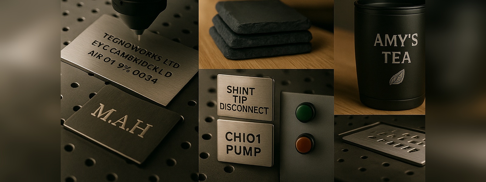 Slate coasters engraved with initials.